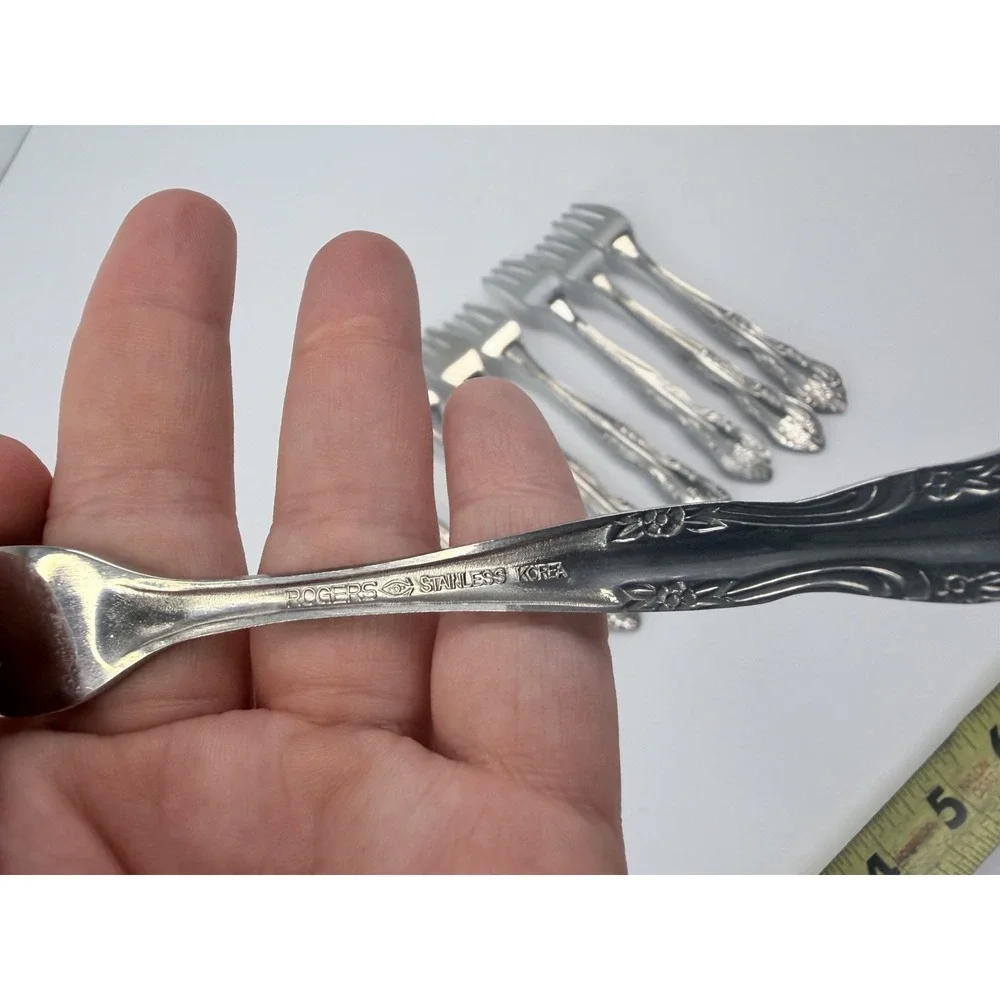 Rogers Co Stainless Korea Dream Rose Pattern Lot of 8 Cocktail Forks #2